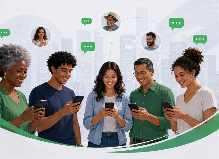 Pessoas utilizando WhatsApp para relacionamento pÃºblico